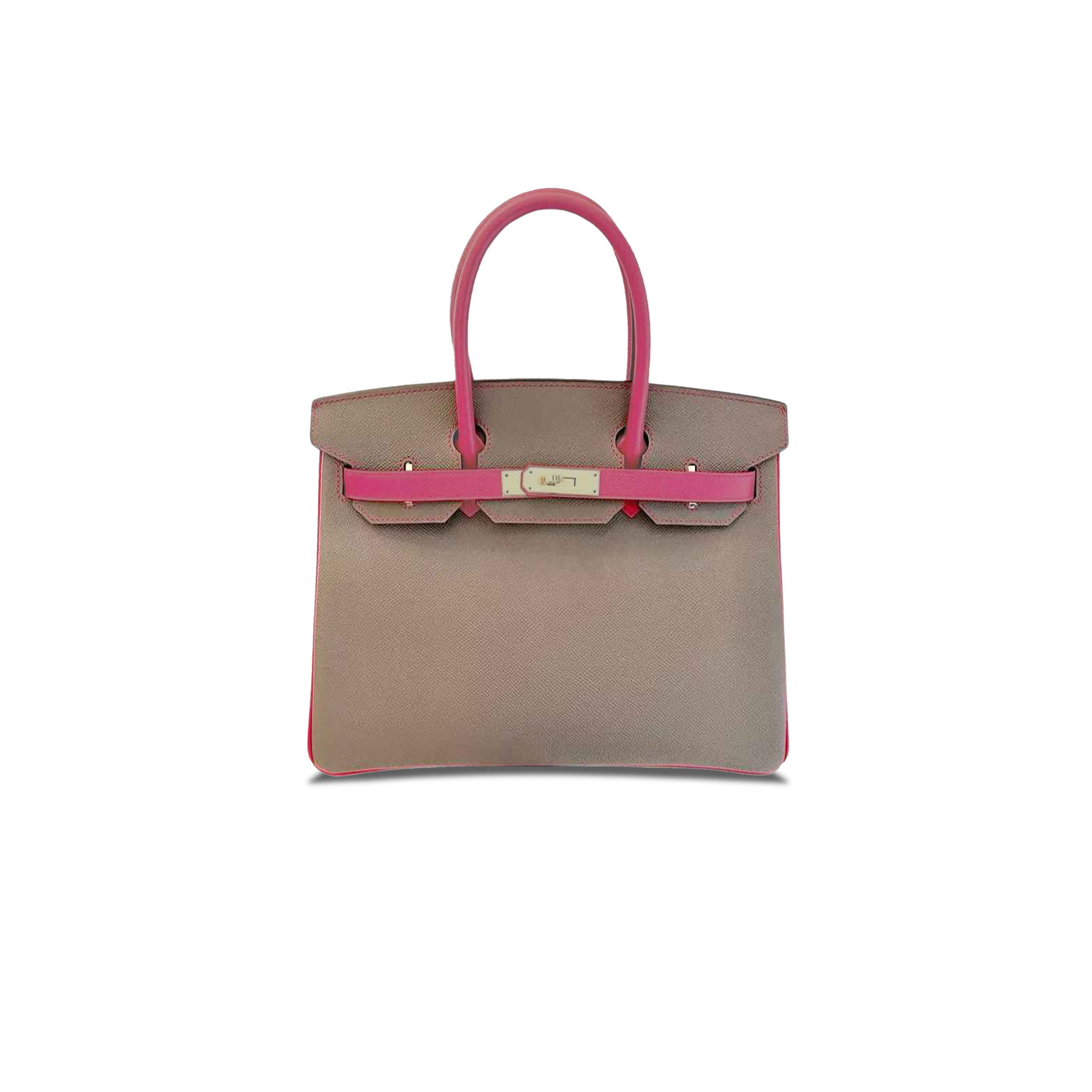 HERMÈS MASTER BIRKIN 30 EPSOM ELEPHANT GREY AND LIPSTICK PINK GOLD BUCKLE H028369CK6O (30*23*15cm)